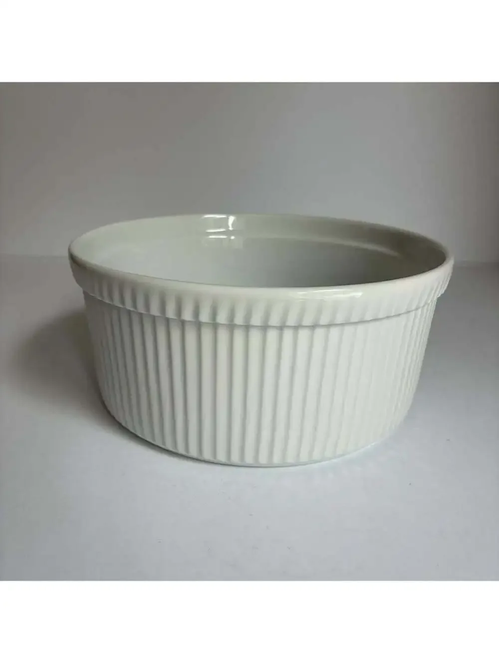 Vintage Apilco France 7.5” White Porcelain Ribbed Souffle Baking Dish